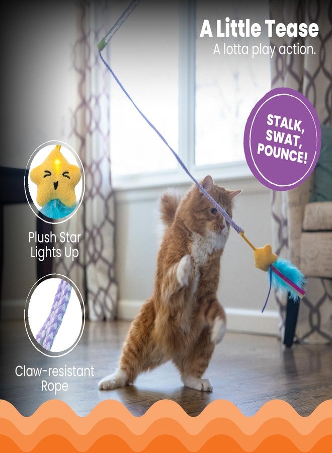 Catstages Twinkle Star Light Up Cat Wand Toy with LED Color-Changing Lights, Feathers & Ribbon Plush Star Attachment, Interactive Flirt Pole for Indoor Cats & Kittens - Image 3